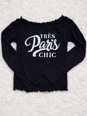 Justice “Très Paris Chic” Black Long Sleeve Top – Size 8